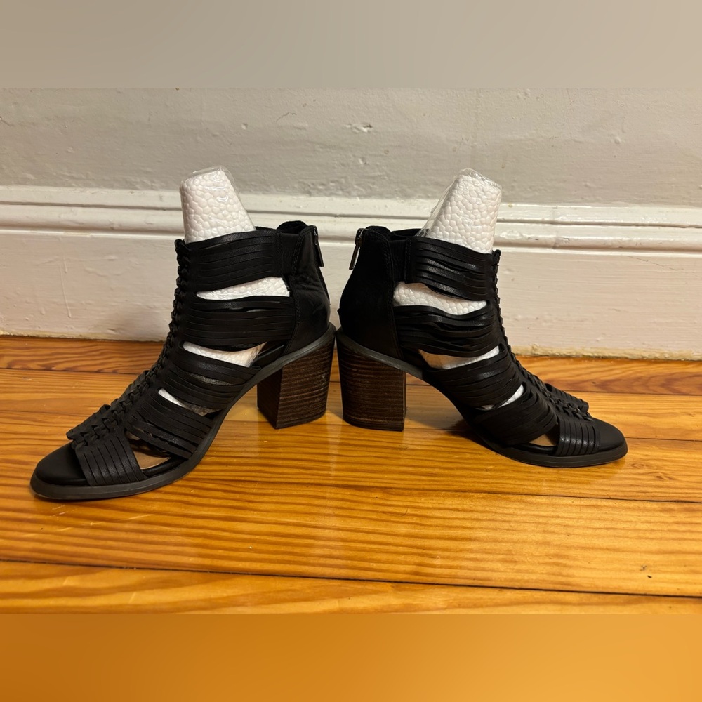 Lucky Brand Black Strappy Heeled Boots - Picture 2 of 5